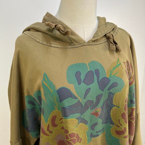 Yesno Long Hoodie Sweatshirt Dress Olive Green Hippie Grunge - Picture 2 of 8